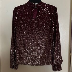 Cable & Gauge Burgundy Sequin Blouse